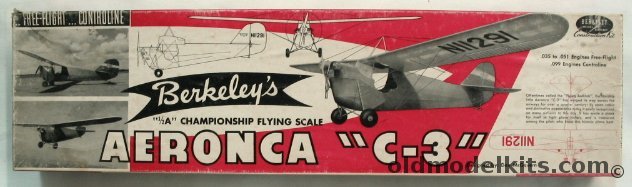 Berkeley 1/12 Aeronca C-3 - 36 Inch Wingspan Flying Aircraft For R/C or Free Flight, 4-12 plastic model kit